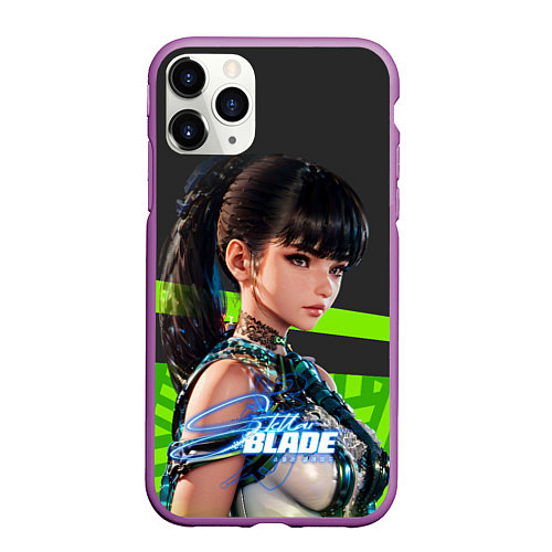 Чехол iPhone 11 Pro матовый Stellar Blade Eve яркий зеленый / 3D-Фиолетовый – фото 1