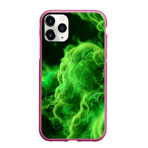 Чехол iPhone 11 Pro матовый Зелёный густой дым - inferno green / 3D-Малиновый – фото 1