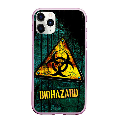 Чехол iPhone 11 Pro матовый Biohazard yellow sign / 3D-Розовый – фото 1