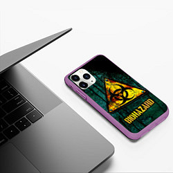 Чехол iPhone 11 Pro матовый Biohazard yellow sign, цвет: 3D-фиолетовый — фото 2