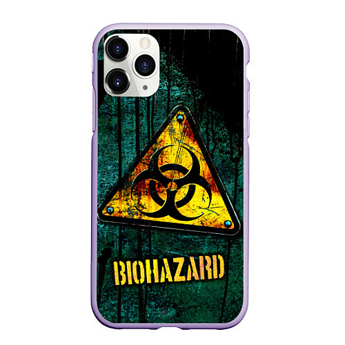 Чехол iPhone 11 Pro матовый Biohazard yellow sign / 3D-Светло-сиреневый – фото 1