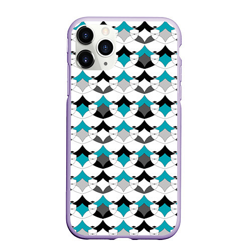 Чехол iPhone 11 Pro матовый Разноцветный черный голубой с белым геометрический / 3D-Светло-сиреневый – фото 1