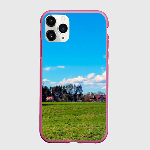 Чехол iPhone 11 Pro матовый Пригородный пейзаж / 3D-Малиновый – фото 1
