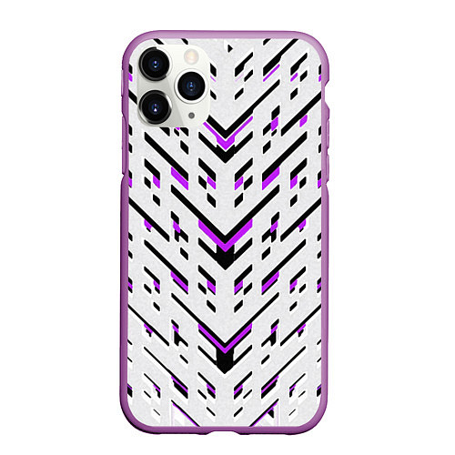 Чехол iPhone 11 Pro матовый Black and purple stripes on a white background / 3D-Фиолетовый – фото 1