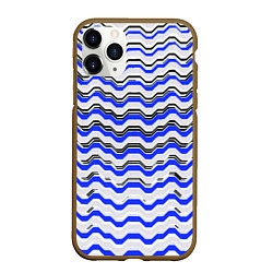 Чехол iPhone 11 Pro матовый Black and blue stripes on a white background