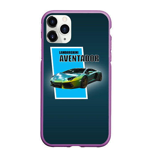 Чехол iPhone 11 Pro матовый Спортивная машина Lamborghini Aventador / 3D-Фиолетовый – фото 1