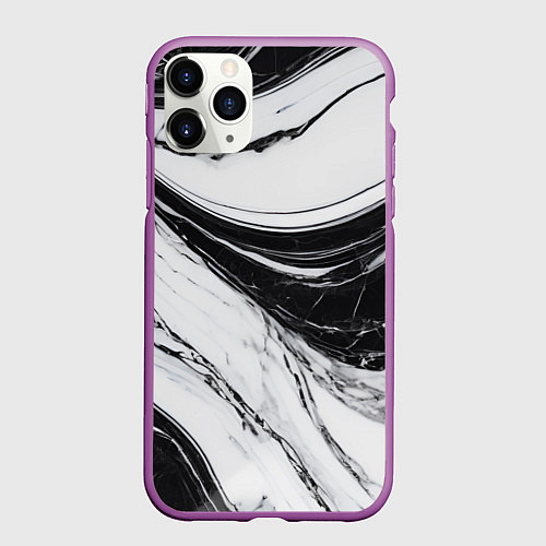Чехол iPhone 11 Pro матовый Мрамор черно-белый / 3D-Фиолетовый – фото 1