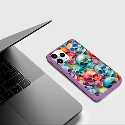 Чехол iPhone 11 Pro матовый Красочный узор с черепами, цвет: 3D-фиолетовый — фото 2