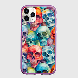 Чехол iPhone 11 Pro матовый Красочный узор с черепами, цвет: 3D-фиолетовый