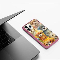 Чехол iPhone 11 Pro матовый Красочный паттерн с щенками, цвет: 3D-малиновый — фото 2