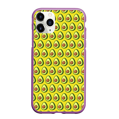Чехол iPhone 11 Pro матовый Паттерн с авокадо в разрезе / 3D-Фиолетовый – фото 1