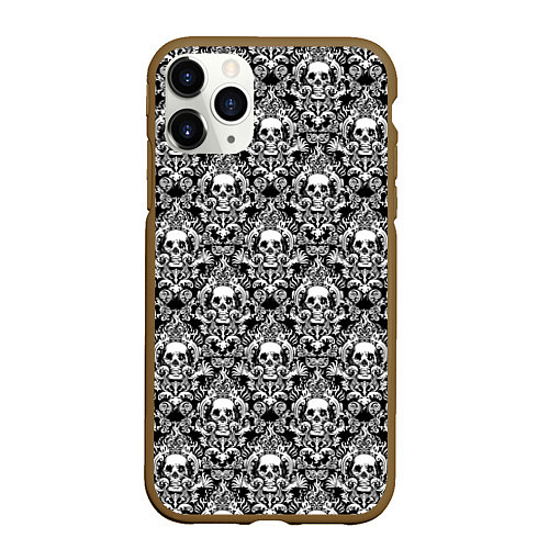 Чехол iPhone 11 Pro матовый Skull patterns / 3D-Коричневый – фото 1