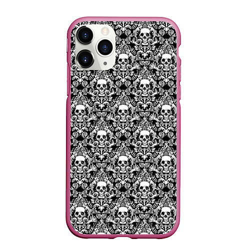 Чехол iPhone 11 Pro матовый Skull patterns / 3D-Малиновый – фото 1