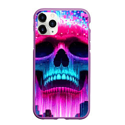 Чехол iPhone 11 Pro матовый Pixel skull blast brain - cyber city ai art, цвет: 3D-фиолетовый