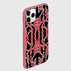 Чехол iPhone 11 Pro матовый Техно красные линии с белой обводкой на чёрном фон, цвет: 3D-малиновый — фото 2