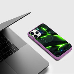 Чехол iPhone 11 Pro матовый Яркий неоновый свет из разлома плит, цвет: 3D-фиолетовый — фото 2