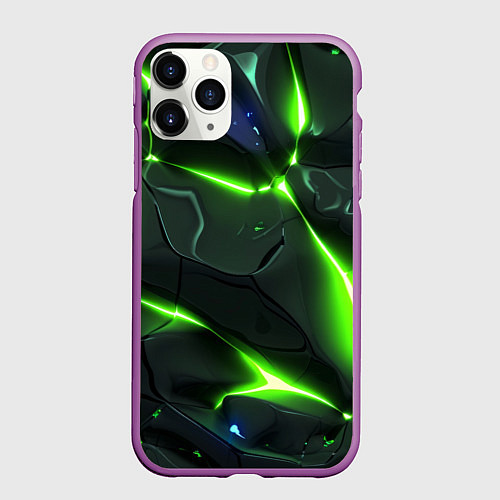 Чехол iPhone 11 Pro матовый Яркий неоновый свет из разлома плит / 3D-Фиолетовый – фото 1