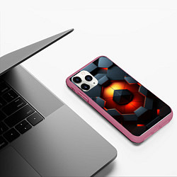 Чехол iPhone 11 Pro матовый Конструкция из объемных оранжевых плит, цвет: 3D-малиновый — фото 2