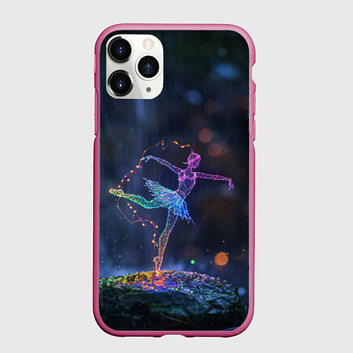 Чехол iPhone 11 Pro матовый Световые точки в форме балерины / 3D-Малиновый – фото 1