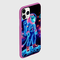 Чехол iPhone 11 Pro матовый Неоновый лев космонавт - нейросеть, цвет: 3D-фиолетовый — фото 2