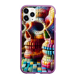 Чехол iPhone 11 Pro матовый Три черепа - авангард нейросеть, цвет: 3D-фиолетовый
