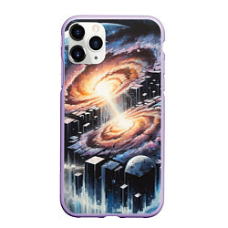 Чехол iPhone 11 Pro матовый Слияние двух галактик - неоновое свечение