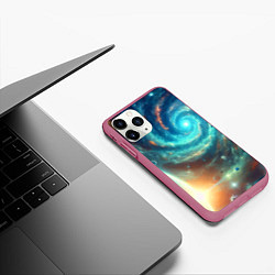 Чехол iPhone 11 Pro матовый Неоновая далёкая галактика - нейросеть, цвет: 3D-малиновый — фото 2