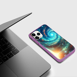 Чехол iPhone 11 Pro матовый Неоновая далёкая галактика - нейросеть, цвет: 3D-фиолетовый — фото 2