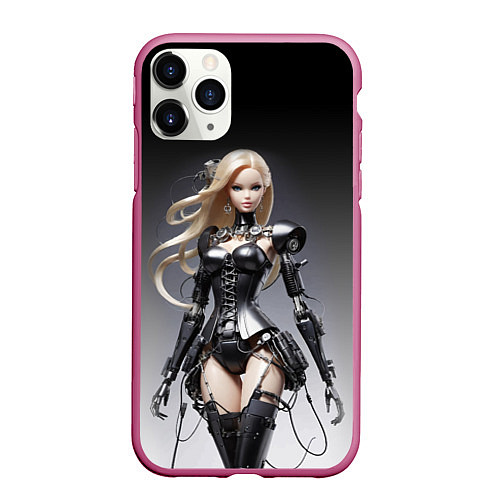 Чехол iPhone 11 Pro матовый Cyber Barbie - fantasy cyberpunk ai art / 3D-Малиновый – фото 1