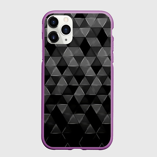 Чехол iPhone 11 Pro матовый Серые треугольники / 3D-Фиолетовый – фото 1