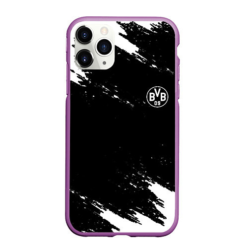 Чехол iPhone 11 Pro матовый Borussia краски чёрно белый / 3D-Фиолетовый – фото 1