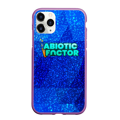 Чехол iPhone 11 Pro матовый Abiotic Factor logo blue neon / 3D-Фиолетовый – фото 1