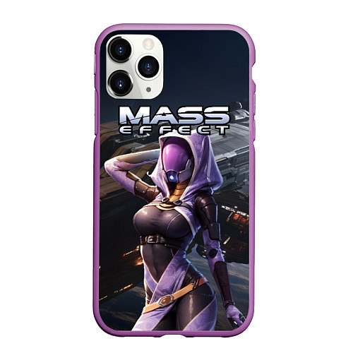 Чехол iPhone 11 Pro матовый Mass Effect ТалиЗора и космический корабль / 3D-Фиолетовый – фото 1