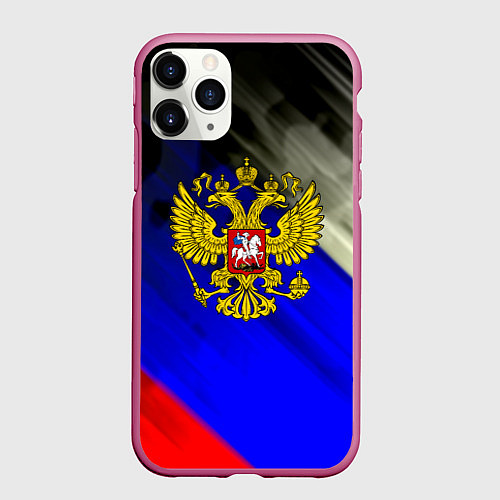 Чехол iPhone 11 Pro матовый Россия краски герб текстура / 3D-Малиновый – фото 1