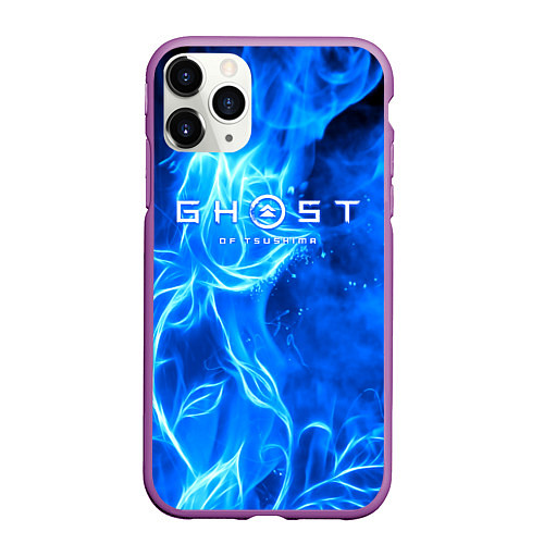 Чехол iPhone 11 Pro матовый Ghost of Tsushima огненный цветок / 3D-Фиолетовый – фото 1