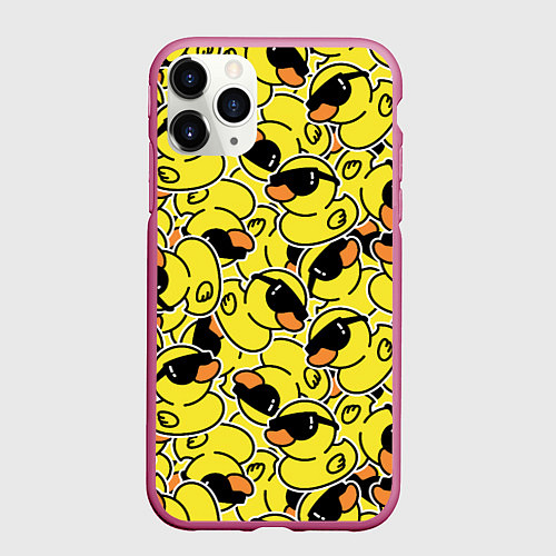 Чехол iPhone 11 Pro матовый Уточки в очках / 3D-Малиновый – фото 1