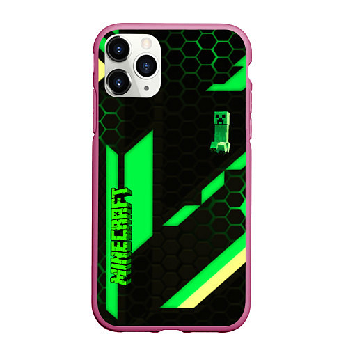 Чехол iPhone 11 Pro матовый Minecraft creeper game pattern / 3D-Малиновый – фото 1