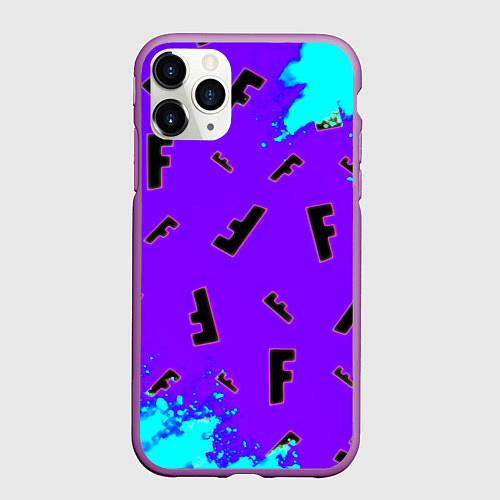 Чехол iPhone 11 Pro матовый Fortnite neon steel colors epic / 3D-Фиолетовый – фото 1