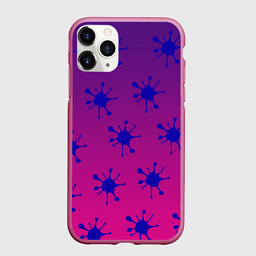 Чехол iPhone 11 Pro матовый Синие кляксы на градиенте / 3D-Малиновый – фото 1
