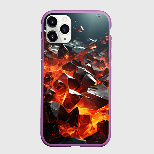 Чехол iPhone 11 Pro матовый Взрыв камней в красном неоне / 3D-Фиолетовый – фото 1