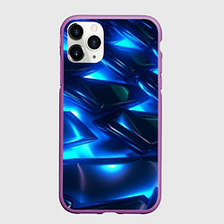 Чехол iPhone 11 Pro матовый Синие абстрактные неоновые плиты, цвет: 3D-фиолетовый