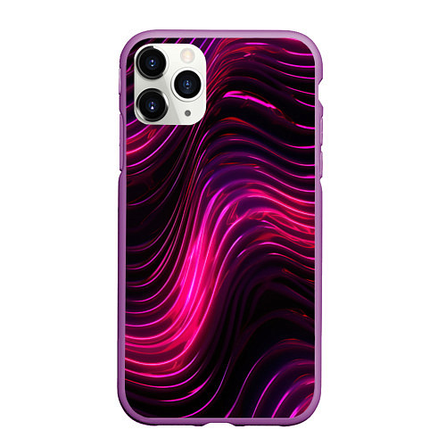 Чехол iPhone 11 Pro матовый Неоновая яркая геометрическая абстракция со светом / 3D-Фиолетовый – фото 1