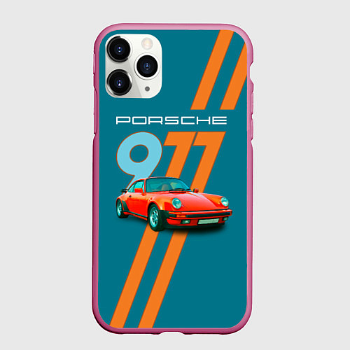 Чехол iPhone 11 Pro матовый Porsche 911 немецкий спорткар / 3D-Малиновый – фото 1