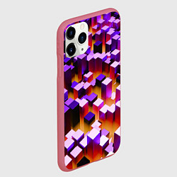 Чехол iPhone 11 Pro матовый Фиолетовые блоки в оранжевом тумане, цвет: 3D-малиновый — фото 2