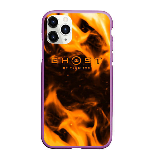 Чехол iPhone 11 Pro матовый Ghost of Tsushima шторм оранж / 3D-Фиолетовый – фото 1