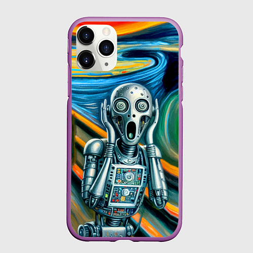 Чехол iPhone 11 Pro матовый Робот кричит на картине Эдварда Мунка / 3D-Фиолетовый – фото 1