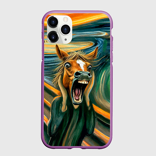 Чехол iPhone 11 Pro матовый Лошадь кричит на картине Эдварда Мунка / 3D-Фиолетовый – фото 1