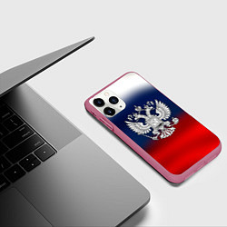 Чехол iPhone 11 Pro матовый Россия герб краски, цвет: 3D-малиновый — фото 2