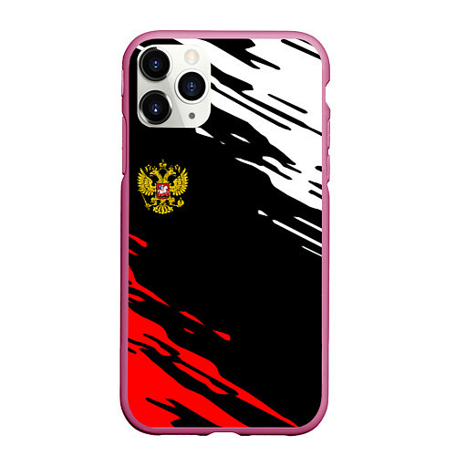 Чехол iPhone 11 Pro матовый Герб РФ краски текстура абстрактные / 3D-Малиновый – фото 1