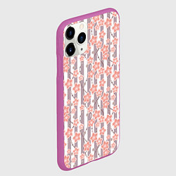 Чехол iPhone 11 Pro матовый Коралловые цветы на полосатом фоне, цвет: 3D-фиолетовый — фото 2